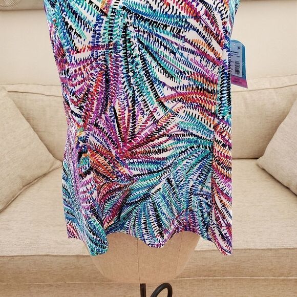 Colorful "Palmalicious" Hi Low Tankini Top size 18 - Picture 5 of 12
